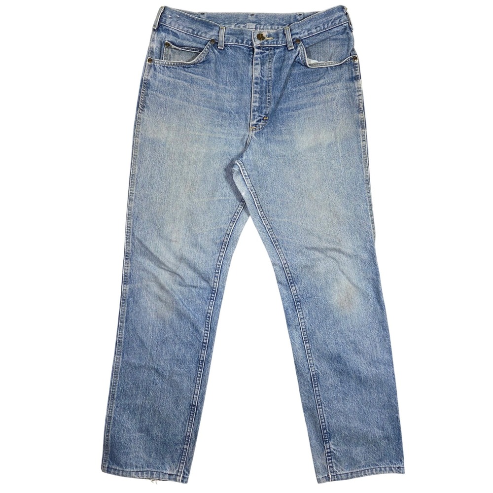 Vintage Lee Mens 34x32 Light Wash Straight Leg Jeans Made in USA Retro Cowboy